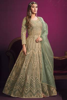 Olive Butterfly Net Embroidered Anarkali Salwar Kameez 3