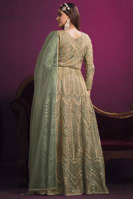Olive Butterfly Net Embroidered Anarkali Salwar Kameez 4