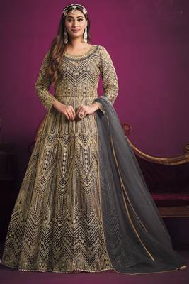 Grey Butterfly Net Embroidered Anarkali Salwar Kameez 1