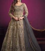 Grey Butterfly Net Embroidered Anarkali Salwar Kameez