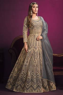 Grey Butterfly Net Embroidered Anarkali Salwar Kameez 3