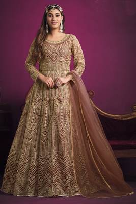 Brown Butterfly Net Embroidered Anarkali Salwar Kameez 1