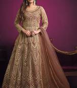 Brown Butterfly Net Embroidered Anarkali Salwar Kameez
