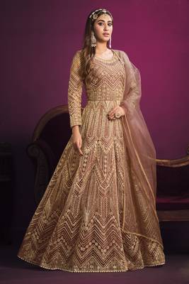 Brown Butterfly Net Embroidered Anarkali Salwar Kameez 3