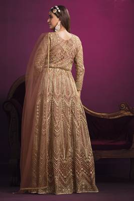 Brown Butterfly Net Embroidered Anarkali Salwar Kameez 4