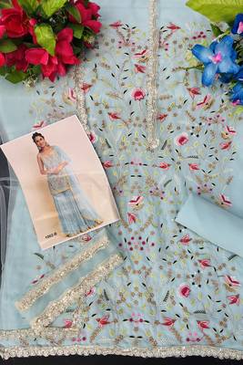 Vasu Georgette Resham Embroidered Aqua Blue Sharara Suit 2