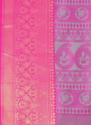 Sky Blue Self Jacqurd Cotton Silk Dharmavarm Saree With Blouse 5