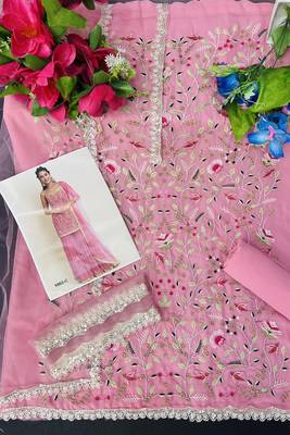 Baby Pink Georgette Floral Sequin Embroidered Gharara 2