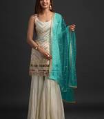 Off White Georgette Embroidered Punjabi Suits