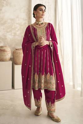 Magenta Silk Embroidered Ready To Ship Salwar Kameez 1