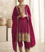 Magenta Silk Embroidered Ready To Ship Salwar Kameez