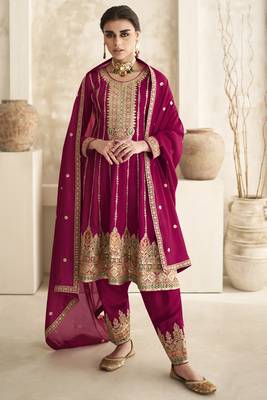 Magenta Silk Embroidered Ready To Ship Salwar Kameez 2
