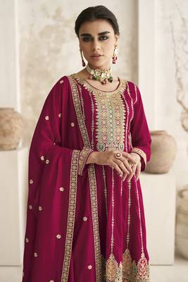 Magenta Silk Embroidered Ready To Ship Salwar Kameez 3