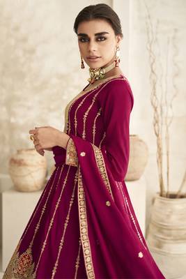 Magenta Silk Embroidered Ready To Ship Salwar Kameez 4