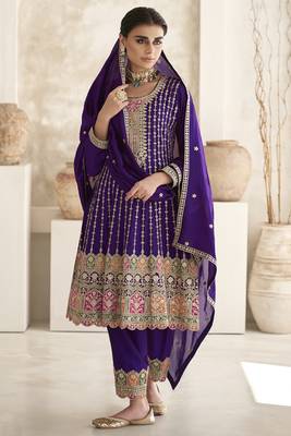 Purple Silk Embroidered Ready To Ship Salwar Kameez 1