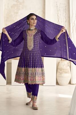 Purple Silk Embroidered Ready To Ship Salwar Kameez 2