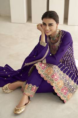 Purple Silk Embroidered Ready To Ship Salwar Kameez 3