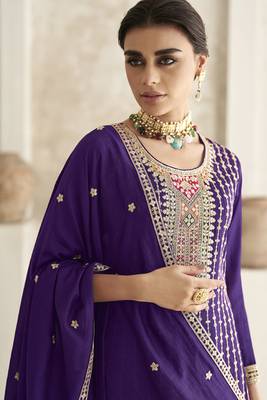Purple Silk Embroidered Ready To Ship Salwar Kameez 4