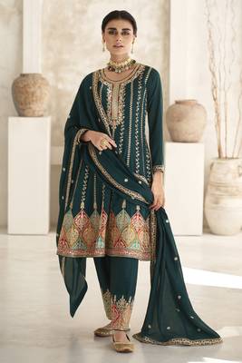 Dark Green Silk Embroidered Ready To Ship Salwar Kameez 1