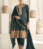 Dark Green Silk Embroidered Ready To Ship Salwar Kameez