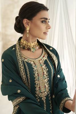 Dark Green Silk Embroidered Ready To Ship Salwar Kameez 4