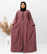 Front Button & Both Side Embroidery Abaya in Pink Color With Hijab