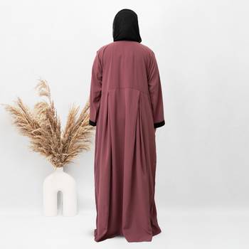 Front Button & Both Side Embroidery Abaya in Pink Color With Hijab 3