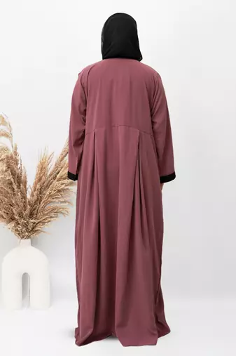 Front Button & Both Side Embroidery Abaya in Pink Color With Hijab