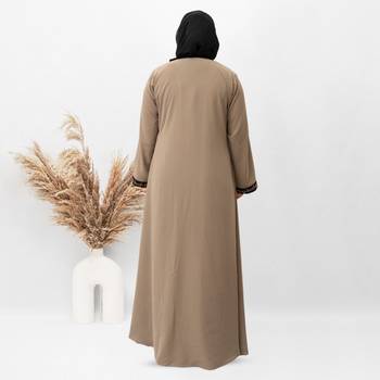 Front Open Side Embroidery Abaya in Beige Color With Hijab 2