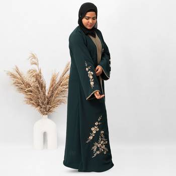 Shrug Embroidery Abaya in Green Color With Hijab 2