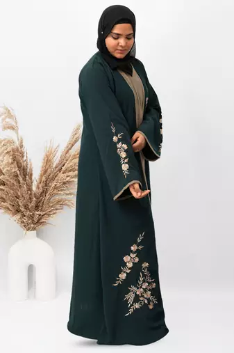 Shrug Embroidery Abaya in Green Color With Hijab