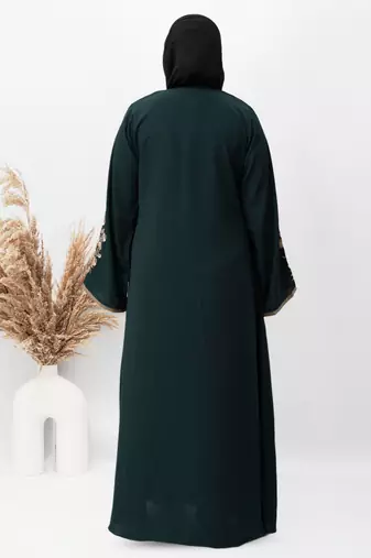 Shrug Embroidery Abaya in Green Color With Hijab