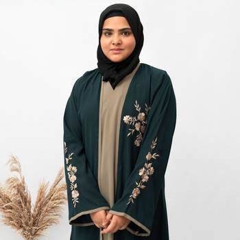 Shrug Embroidery Abaya in Green Color With Hijab 4