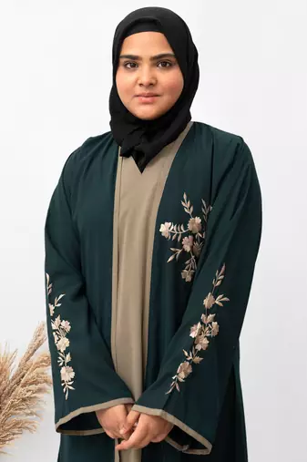 Shrug Embroidery Abaya in Green Color With Hijab