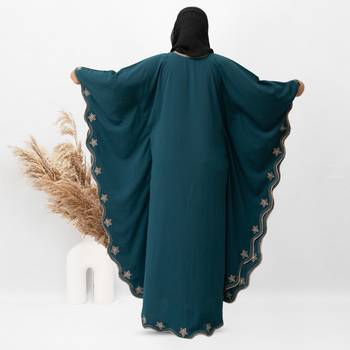 Round Border Embroidery Kaftan Abaya in Ramagreen Color With Hijab 3
