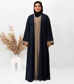 U-Shape Shrug Embroidery Abaya in Blue Color With Hijab