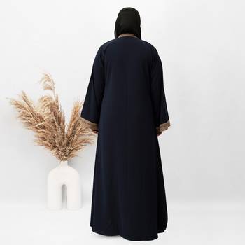 U-Shape Shrug Embroidery Abaya in Blue Color With Hijab 3