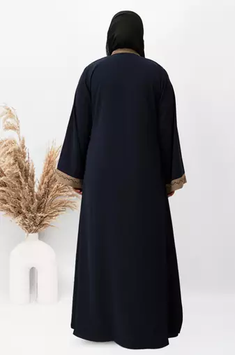 U-Shape Shrug Embroidery Abaya in Blue Color With Hijab