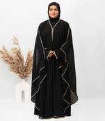Double Layer Pippen Geotgette Abaya in Black Color With Hijab (033)