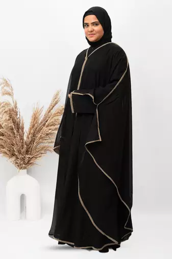 Double Layer Pippen Geotgette Abaya in Black Color With Hijab (033)