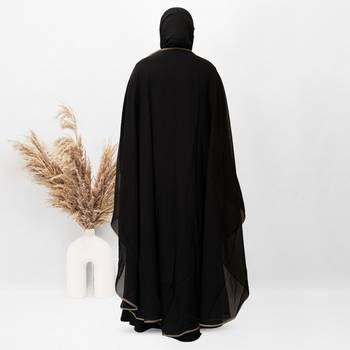 Double Layer Pippen Geotgette Abaya in Black Color With Hijab (033) 4