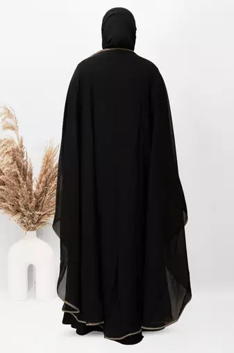Double Layer Pippen Geotgette Abaya in Black Color With Hijab (033)