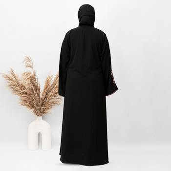 Shrug Embroidery Abaya in Black Color With Hijab 2