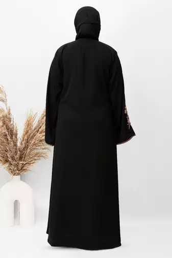 Shrug Embroidery Abaya in Black Color With Hijab