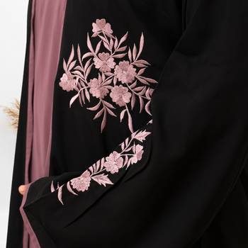 Shrug Embroidery Abaya in Black Color With Hijab 4