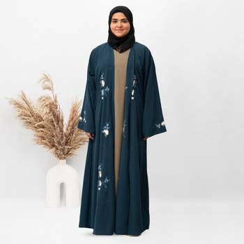 Shrug Embroidery Abaya in Ramagreen Color With Hijab 1