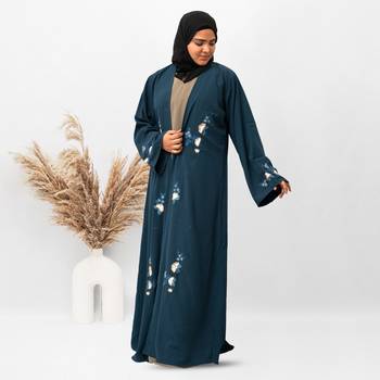 Shrug Embroidery Abaya in Ramagreen Color With Hijab 2