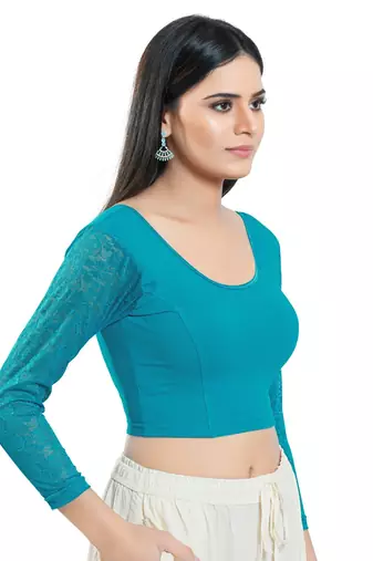 Stretchable Non - Padded Cotton Lycra Round Neck Blouse