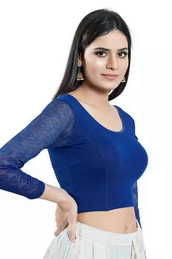 Stretchable Non - Padded Cotton Lycra Round Neck Blouse
