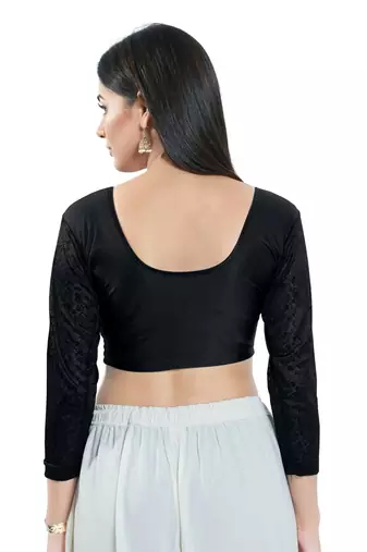 Stretchable Non - Padded Shimmer Round Neck Blouse